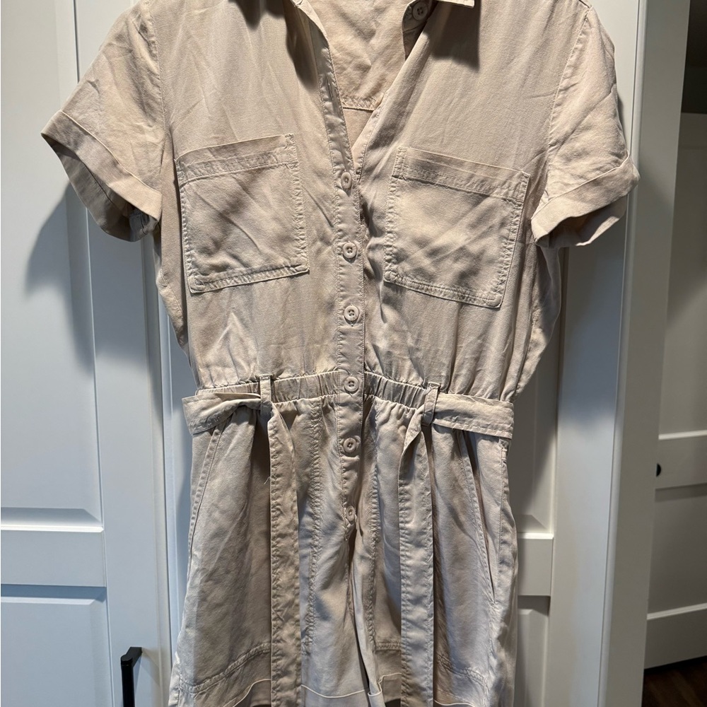 Bella Dahl Cream Tan Notched Collar Jumpsuit